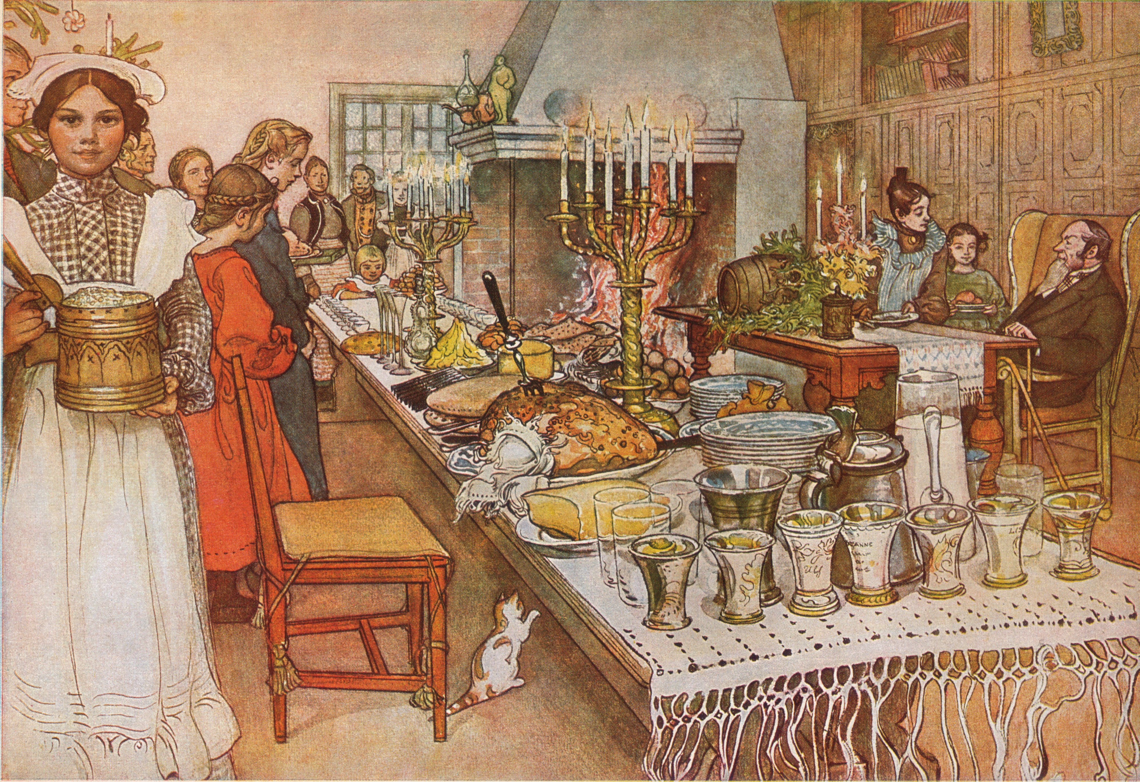 Карл Ларссон. «Сочельник», 1904–1905. Шведская рождественская трапеза.